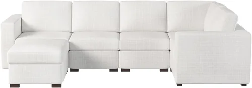 Vista 8 de Sofás seccionales para sala de estar, sofá modular en forma de L con otomana, juego de muebles de sofá beige en forma de U, 6 piezas, modernos sofás