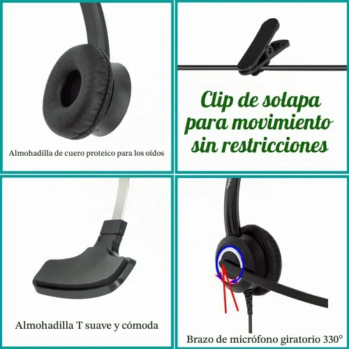 Vista 6 de Polycom - Auriculares para teléfono con cancelación de ruido, cable inferior RJ9 U10P compatible con teléfonos Polycom VVX, Shoretel, Nortel