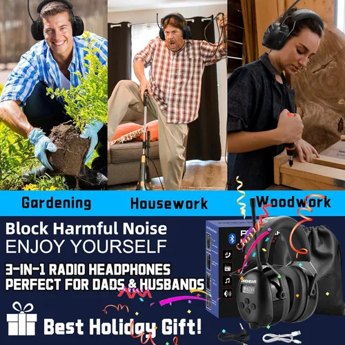 Vista 7 de PROHEAR 033 2.0 Auriculares Bluetooth de Protección Auditiva con Radio AM/FM - Orejeras de Reducción de Ruido 31 SNR, Batería Recargable de 50