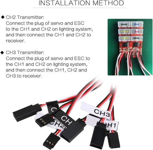 Vista 7 de Goolsky Kit de sistema de iluminación LED de 12 luces de flash de simulación inteligente para modelos a escala 1/10 RC Car Yokomo Tamiya HSP HPI