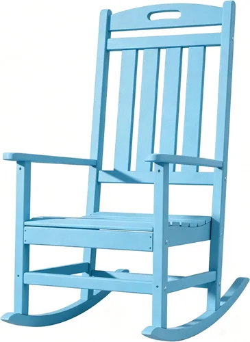 Vista 41 de Mecedora para exteriores, resistente a todo tipo de clima, silla mecedora de madera de polietileno para exteriores, respaldo alto, sillas de Negro 01
