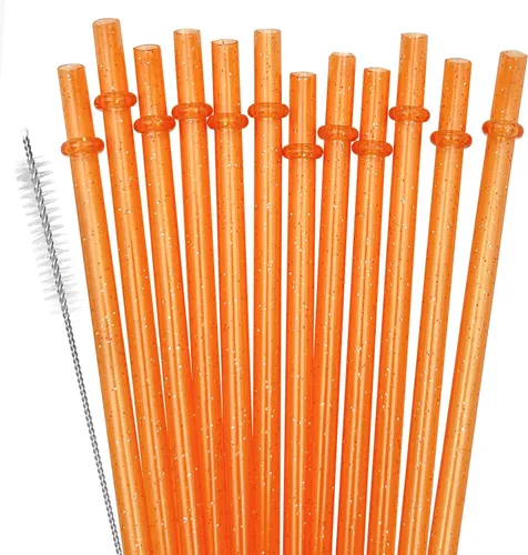 Vista 18 de Paquete de 24 pajitas de plástico reutilizables con purpurina, vaso duro de 11 pulgadas de largo con cepillo de limpieza, apto para lavavajillas