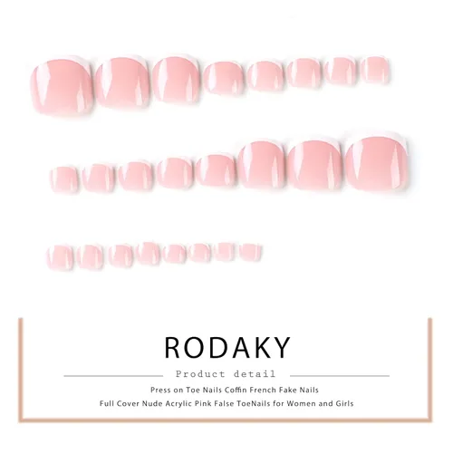 Vista 3 de RODAKY 24 puntas francesas a presión, puntas cortas y cuadradas, cobertura completa, pegamento en la punta del pie, uñas postizas acrílicas