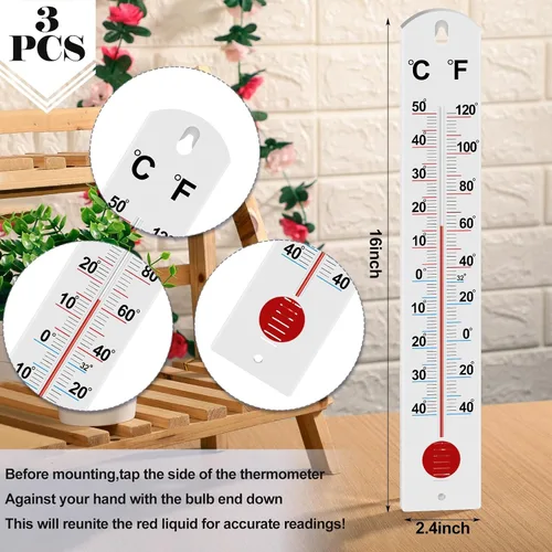 Vista 2 de Frienda Termómetro de pared grande para interiores y exteriores, 3 unidades, para patio, doble escala, termómetro para temperatura, hogar, piscina