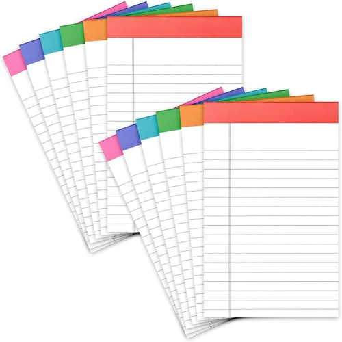 PAPERAGE Bloc de notas forradas, (arco iris), paquete de 12 blocs de notas, 50 hojas cada uno, rayas anchaslegales, blocs de notas, papel, 5 x 8