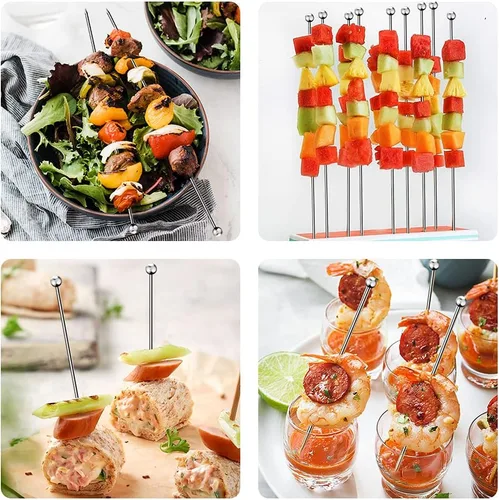 Vista 7 de 20 palillos de cóctel para bebidas, palillos de dientes de cóctel de acero inoxidable largos, brochetas de cóctel reutilizables, palillos de martini