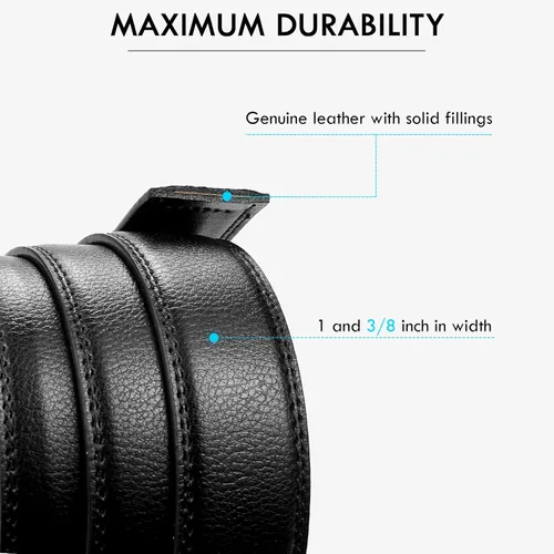 Vista 3 de BOSTANTEN Cinturón de cuero con trinquete para hombre con hebilla ajustable deslizante, corte para adaptarse, Negro