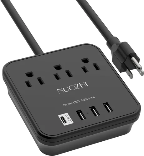 Vista 9 de Cruise Essentials, NUOZHI - Regleta de alimentación de 6 pies con 3 salidas y 4 puertos USB (1 USB C), regleta sin protección contra sobretensiones