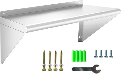Estante de acero inoxidable de 12 x 24 pulgadas, estantes de acero inoxidable comerciales de 250 libras para montaje en pared, estantes de metal
