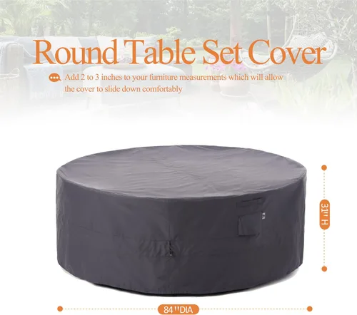 Vista 15 de WJ-X3 Funda redonda para muebles de patio, 62 pulgadas de profundidad x 31 pulgadas de alto, impermeable, resistente a los rayos UV, funda