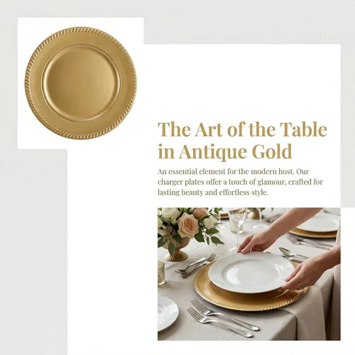 Vista 4 de Suwimut Paquete de 12 platos de carga dorados de plástico, platos de carga redondos reutilizables de 13 pulgadas, cargadores decorativos para cena
