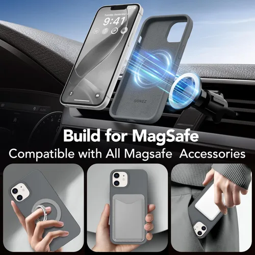 Vista 1151 de GONEZ Funda magnética para iPhone 14, compatible con Magsafe, con protector de pantalla + protector de cámara, forro de microfibra antiarañazos