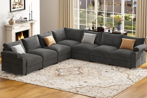 Vista 10 de Sofás seccionales para sala de estar, sofá modular de terciopelo certificado FSC, de gran tamaño, en forma de nube, sofá convertible en forma de U