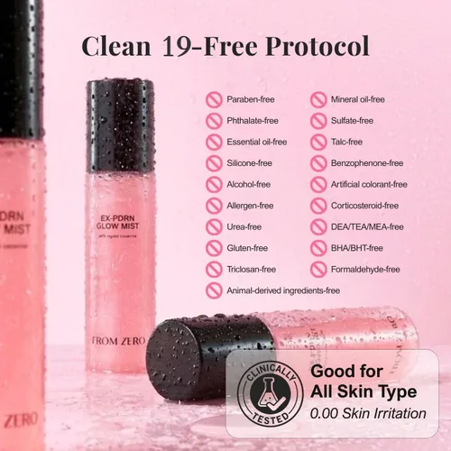 Vista 7 de FROM ZERO EX-PDRN Glow Mist, spray de tóner de ceramida rosa, aroma a rosa, hidratación ligera, hidratante, brócoli PDRN, exosomas de Jinseng