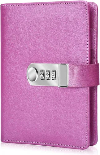 Vista 8 de ARRLSDB Diary Journal for Women with Lock, PU Leather Combination Lock Diary A6 Refillable Leather Journal, Size:18.5X13.5 cm (Black)