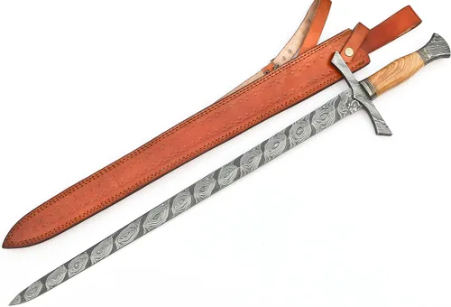Vista 6 de Espada de Damasco hecha a mano, espada corta con vaina, doble filo griego medieval celta estilo JNR 2306