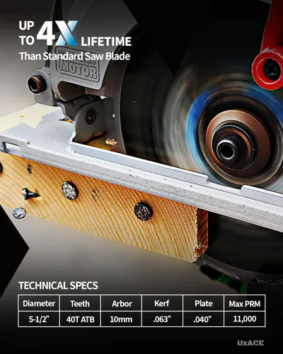 Vista 3 de Hoja de sierra circular de 5-1/2 pulgadas y 40 dientes con eje de 10 mm, corte de madera de ultra acabado, punta de carburo, corte fino, para madera