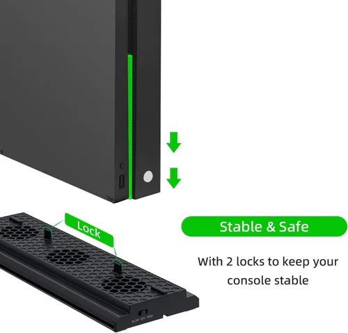 Vista 8 de Mcbazel Soporte de refrigeración vertical para Xbox One X, soporte de ventilador de refrigeración con 3 puertos USB y barra de luz compatible solo