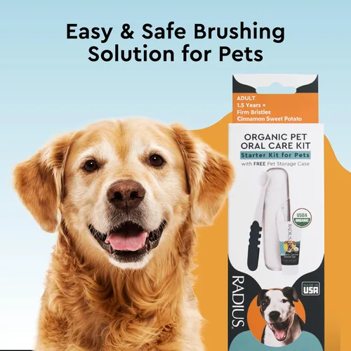 Vista 3 de RADIUS Kit de cuidado bucal canino, incluye 1 cepillo de dientes para mascotas, 1 estuche Critter y pasta de dientes canina para mascotas de 0.8