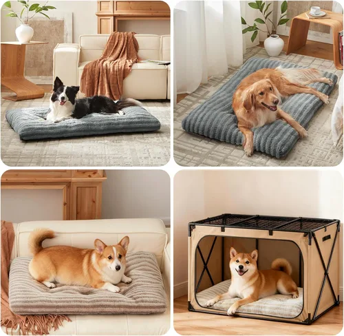 Vista 6 de FURTIME Cama lavable para perros pequeños, camas de lujo para jaulas de perros, cojín cómodo y esponjoso para perrera, alfombrilla antideslizante