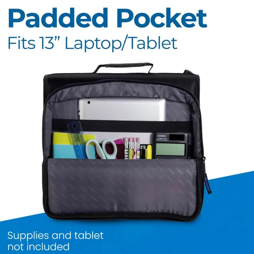 Vista 4 de Case-it Carpeta Universal con Cremallera Anillas en O de 2 Pulgadas, Bolsillo Acolchado para Portátil/Tableta de 13 Pulgadas, Capacidad de 400