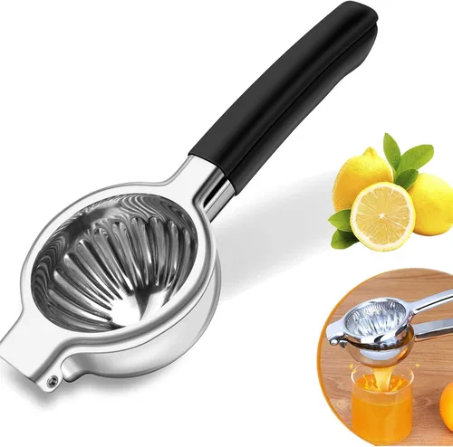 Exprimidor de limón de acero inoxidable con cuenco exprimidor de metal sólido resistente de alta calidad (negro)