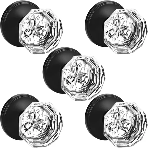 Vista 15 de Orger Paquete de 6 pomos de puerta de privacidad, manijas de puerta de vidrio transparente con acabado de níquel satinado, manijas de puerta