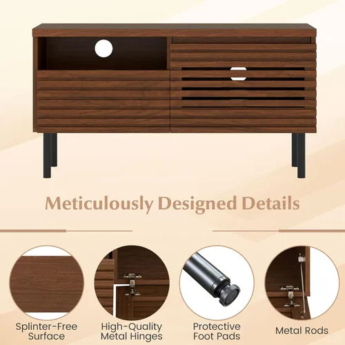 Vista 6 de Giantex Mid Century Modern TV Stand for 40 Inch TV, Fluted Entertainment Center with Cabinet, Drawer, Open Compartment, Small Media Console Table