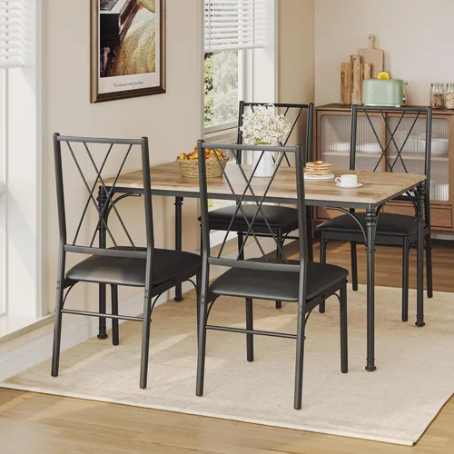 Vista 9 de Juego de mesa de comedor para 4 mesas de comedor y sillas modernas, juego de 4 sillas para 4 con banco de madera para comedor, comedor, juego