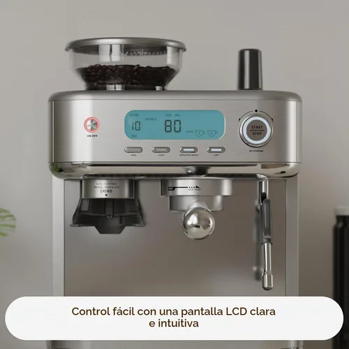 Vista 6 de Máquina de café expreso con molinillo y varita de vapor, acero Plateado