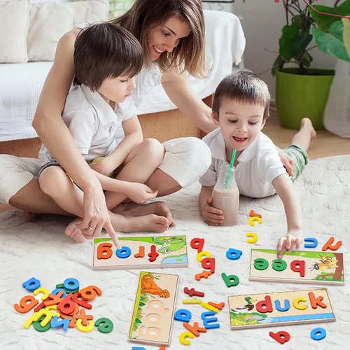 Vista 6 de Atoylink - Juguetes de aprendizaje de ortografía de madera para niños de 2, 3, 4, 5 años, juego de mesa de ortografía de letras coincidentes