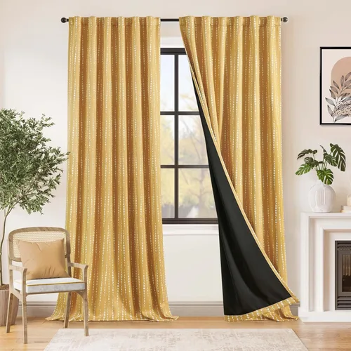 Vista 52 de jinchan - Cortinas bohemias 100% blackout de 54 pulgadas de largo para dormitorio, estampado geométrico negro sobre beige, con ojales
