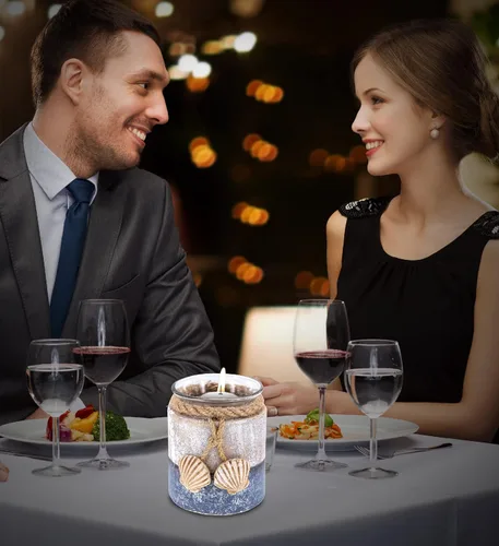 Vista 4 de CoTA Global Portavelas de madera de mar plateado, decoración costera de mesa para el hogar con adornos de conchas marinas, centro de mesa rústico