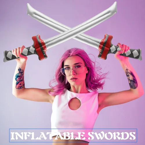Vista 5 de Paquete de 32 espadas ninja inflables de 30 pulgadas, Katana inflable, armas samuráis inflables para niños, Halloween, fiesta temática de ninja