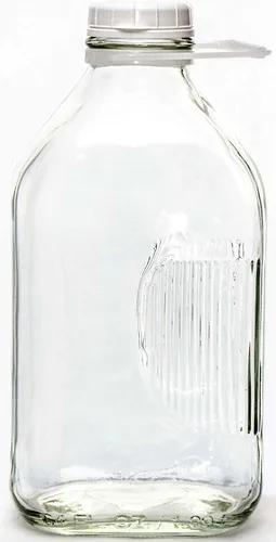 Vista 2 de The Dairy Shoppe, botella de leche de vidrio pesado, 2 cuartos, con asa y tapa, 64 onzas, 1/2 galón