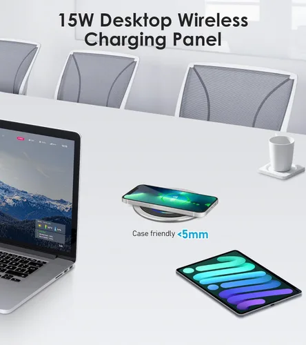 Vista 4 de Toma de corriente emergente para encimera, cargador inalámbrico de 15W PD 45W, 2 USB-A y 2 USB-C y 8 tomas de CA 15A resistentes a manipulaciones