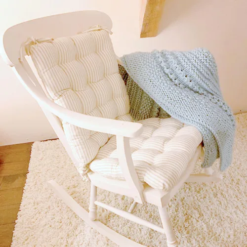 Vista 2 de Barnett Home Decor Ticking Stripe - Cojines naturales para silla mecedora, extra grandes, reversible, relleno de espuma de látex y respaldo