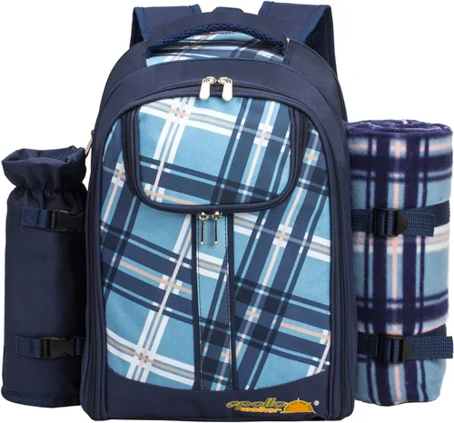 Vista 2 de Apollo walker Juego de mochila de picnic para 4 con compartimento refrigerador, soporte desmontable para botellas/vino que incluye manta de picnic