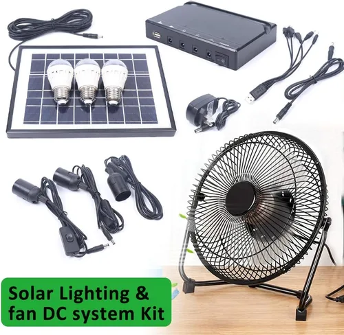 Vista 3 de Ventilador de campamento de energía solar, iluminación de campamento, panel de energía solar, luz LED de carga USB + ventilador de sistema de CC