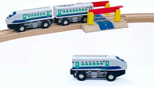 Vista 2 de Set de Accesorios de Pista de Tren de Madera de Bala de Alta Velocidad, Juguetes de Tren de Ciudad Compatibles con Pista de Tren de Madera