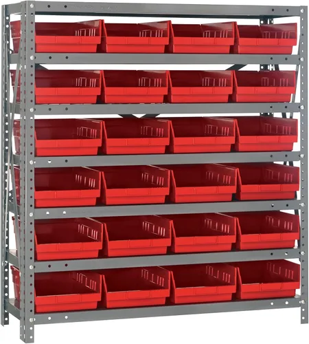 Vista 271 de Quantum QSBU-245BK Heavy Duty Shelving Unit with (7) Shelves and (24) QUS245 Black Bins for Garage Warehouse Storage Distribution 400 lb Load