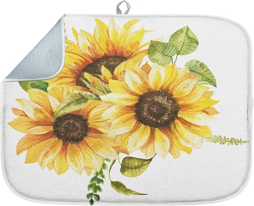 Vista 13 de Sanwarm Alfombrilla absorbente para secar platos, almohadilla de microfibra amarilla linda con diseño de abejas para mostrador de cocina, decoración