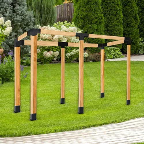 Vista 7 de Paquete de 2 kits de pérgola de 4 vías de 4 x 4 pulgadas (real 3.5 x 3.5 pulgadas), soportes en T, soporte de esquina/kit de kiosco, base de poste