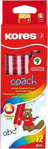 Kores Lápices de grafito jumbo para niños, entrenador, mina HB suave con punta de borrador, forma ergonómica, suministros escolares, juego de 12