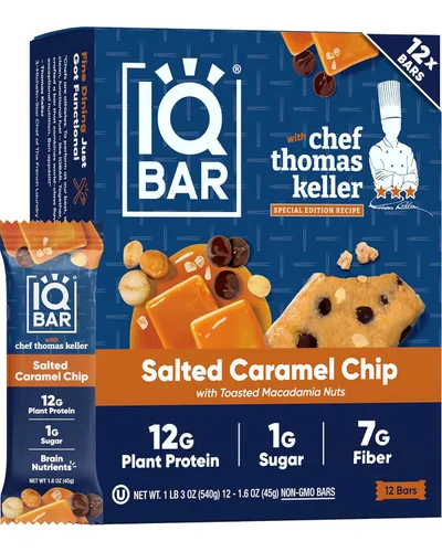 Vista 29 de IQBAR - Barras de proteínas para el cerebro y el cuerpo a base de plantas - Chips de mantequilla de almendra - 12 unidades - Keto, veganas, bajas