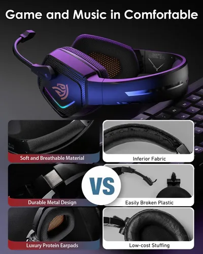 Vista 4 de EasySMX Grani C07W 2.4GHzBluetooth Auriculares inalámbricos para juegos con micrófono para PC, PS4, PS5, Mac, interruptor, auriculares Bluetooth