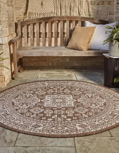 Vista 318 de Unique Loom Outdoor Aztec Collection Alfombra de área - Chalca (10 pies, redonda, azul/marfil)
