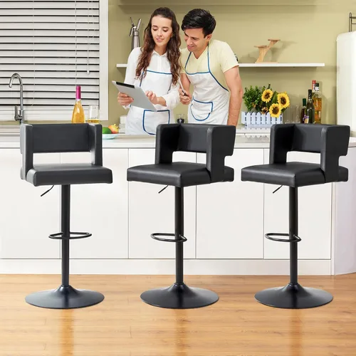 Vista 8 de Juego de 2 taburetes de bar de altura de asiento ajustable de 26-35 pulgadas, taburete giratorio de altura de mostrador con cojín de cuero, sillas