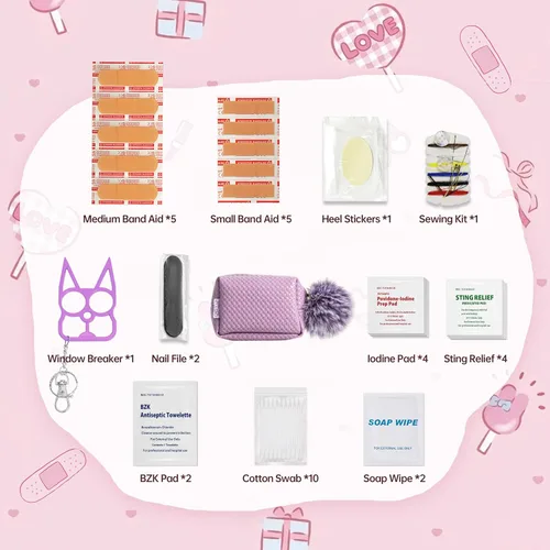 Vista 11 de Kitgo Mini kit de embrague de emergencia de primeros auxilios, regalo para el día de la madre, bolsa de seguridad compacta con 27 artículos