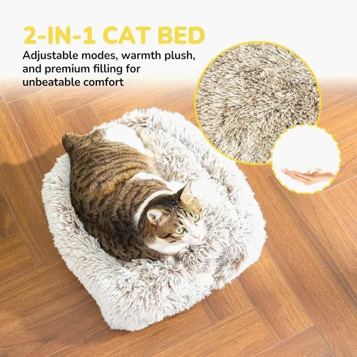 Vista 4 de CATISM Cama para gatos, cueva para gatos de interior, cúpula suave para gatos, autocalentable 2 en 1, casa plegable para gatos con almohada
